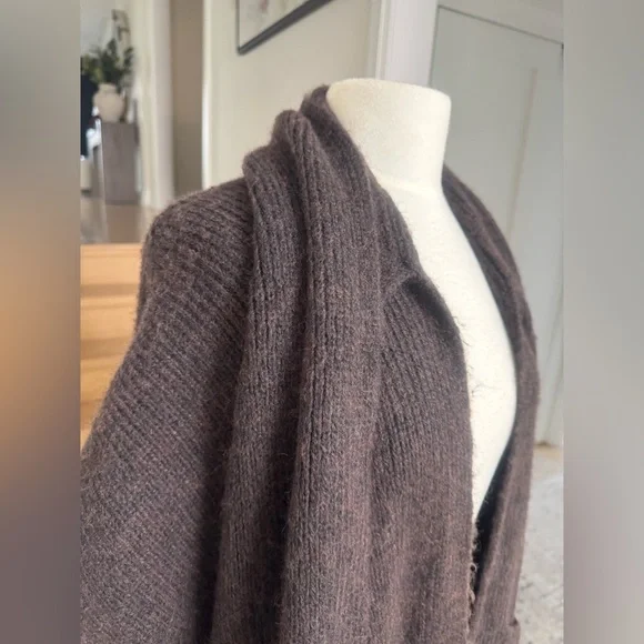 ZARA NWT Oversized Knit Cape Sweater Coat w/ Attached Scarf Brown Size S - Picture 5 of 7